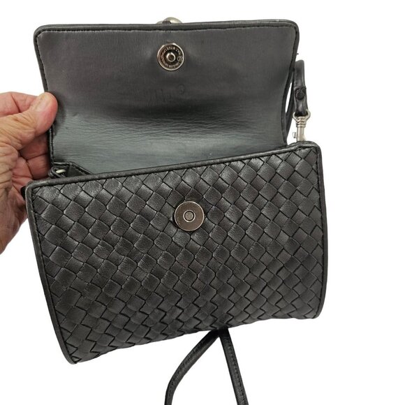 80s Aspects NY Tassel Woven Leather Crossbody/Clutch Bag Slim Strap Gray Silver - Picture 3 of 12